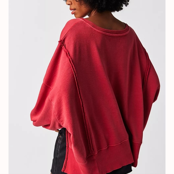 NWT FREE PEOPLE CAMDEN Red OVERSIZED PULLOVER Sweatshirt We the Free - Picture 3 of 6